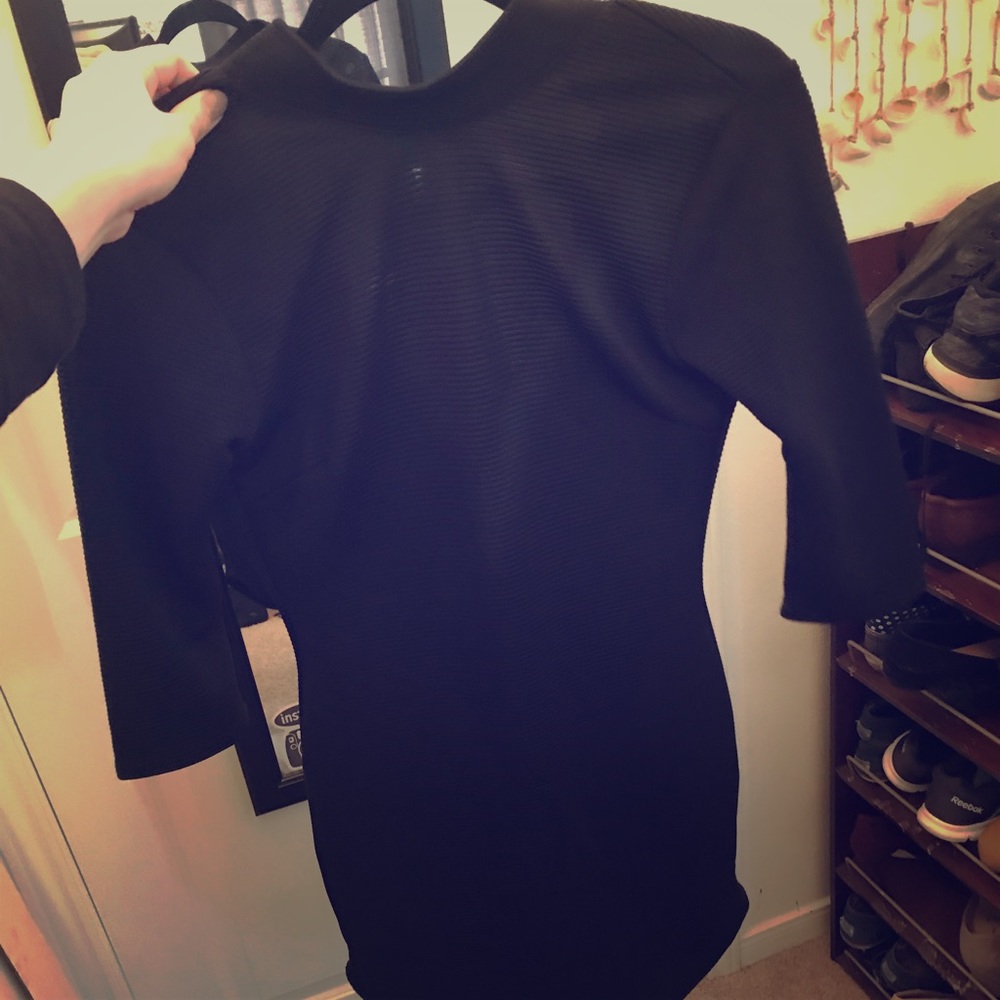 Black Long Sleeved Mock Neck Mid-Length Dress